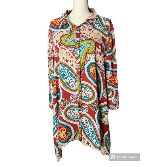 Melissa Paige Women's Tunic Top Size 1X in Red Blue Multicolored Paisley Print - Picture 1 of 5